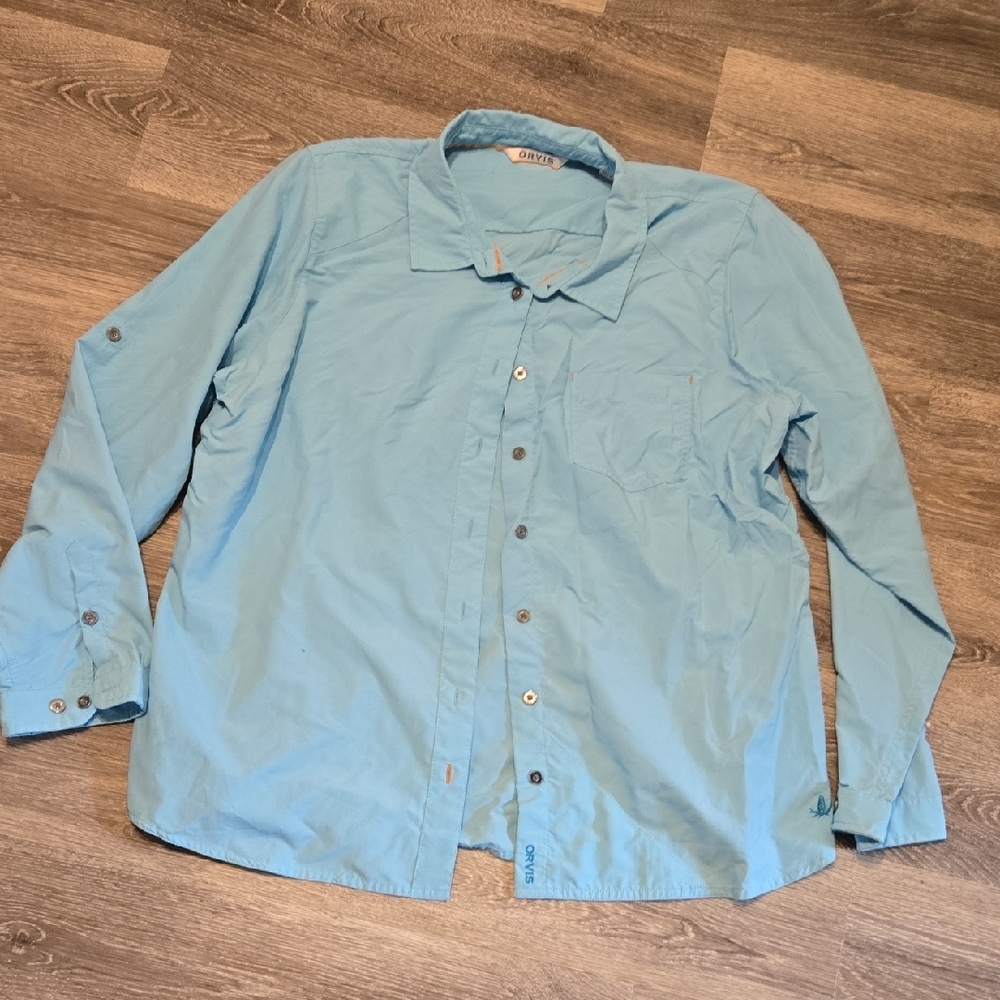 Orvis Light Blue Nylon All Weather Shirt Sz XL